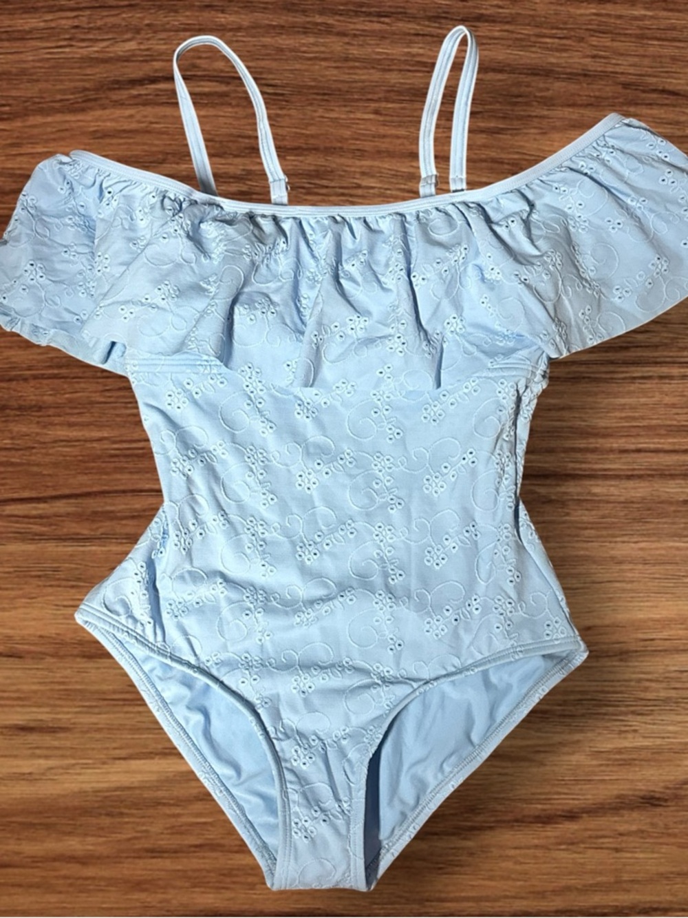 New VENUS Baby Blue Eyelet Off-Shoulder Women’s One-Piece Swimsuit